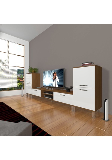 Decoraktiv Eko On2 Slm Dvd Krom Ayaklı Tv Ünitesi Tv Sehpası Ceviz - Beyaz