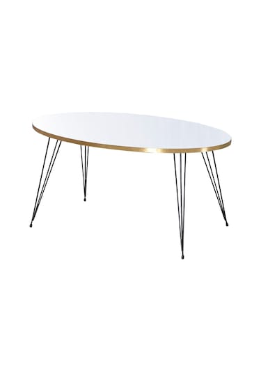 Orta Sehpa Elips Siyah Tel Ayak Altın Beyaz Beyaz