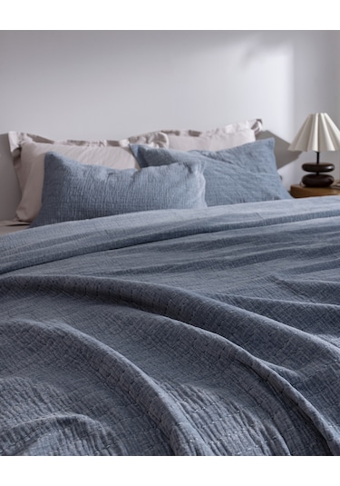 Madame Coco Feolette Çift Kişilik Yatak Örtüsü - Mavi Mavi