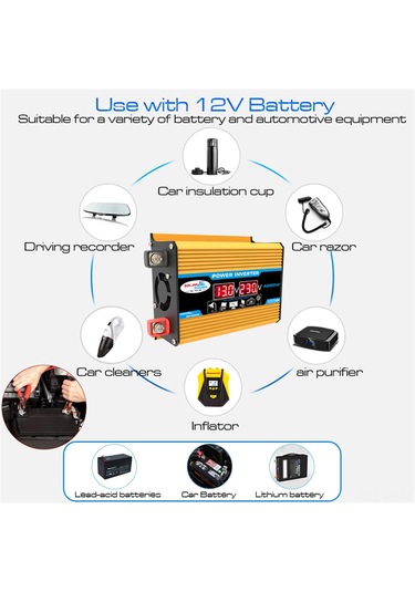 4000w Akıllı Dijital Araç İnvertörü 2 Usb Çıkış Portu Modifiye Sinüs Dalga Dönüştürücü Led Ekran İle