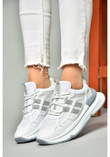 Fox Shoes S973017604 Beyaz/gri Kumaş Sper Ayakkabı Sneakers Beyaz - Gri