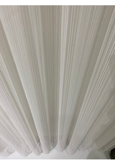 Decoperde Kırık Beyaz Düz Tül Perde Zincir Çizgili Normal Pile 1'e 2,5 Pile