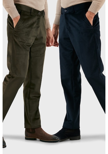 Buratti Normal Bel Regular Fit Düz Paça 2'Li Paket Erkek Kadife Pantolon 645Merlins2 Haki-Lacivert