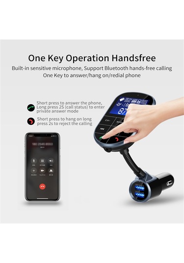 Bc37 Çift Usb Şarj Akıllı Bluetooth Fm Verici Mp3 Müzik Çalar Araç Kiti, Ahizesiz Arama Ve Tf Kart Ve U Disk Siyah Desteği