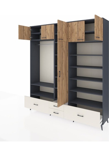 Hyperion Dolap 18 Raflı 4 Çekmeceli Tek Askılı 220x44x243 Antrasit-çam/aytaşı Atlas Çam/aytası