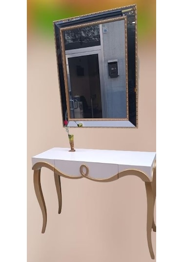 Dresuar CNC Kabartma Model Hayal Ayna Gold beyaz Uyumu Ahşap MDF Kayın Ayak El yapımı beyaz