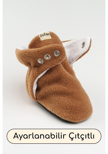 Organik Pamuk Astarlı, Bebek İlk Adım Ayakkabısı, Kaydırmaz Taban, Bebek Pandufu, Bebek Patik Kahverengi Kahverengi