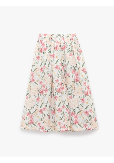 Koton Pile Detaylı Yüksek Bel Midi Kloş Çiçekli Etek Pembe Desenli 5sak70180uw Pembe Desenli Pembe