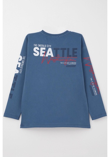 Breeze Erkek Çocuk Uzun Kollu Tişört Renkli Yazı Baskılı 6-12 Yaş, İndigo Indigo