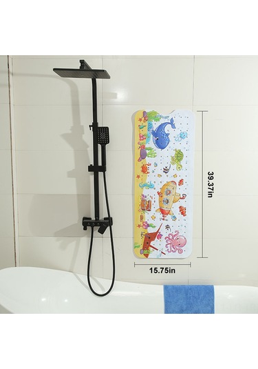Leezsing Çocuklar İçin Deniz Temalı Pvc Banyo Kaydırmaz Paspas - 100x40 Cm, Drenaj Delikli, Yıkanabilir Çok Renkli