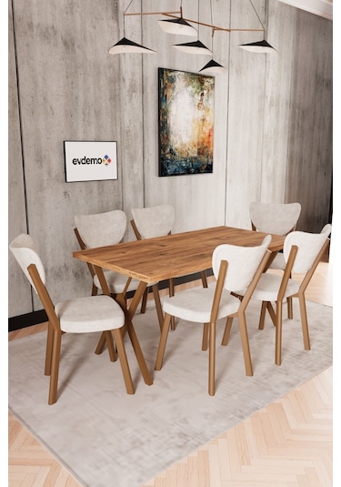 Elma 6 Kişilik Mutfak Yemek Masa Takımı Krem