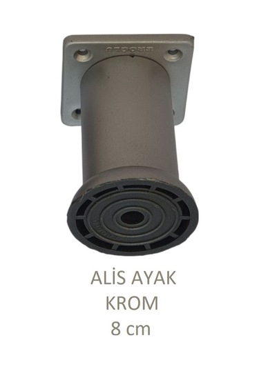 Alis Ayak, Baza Koltuk Dolap Ayağı, Plastik, Krom, 8 Cm, Vidalarıyla Mat Krom
