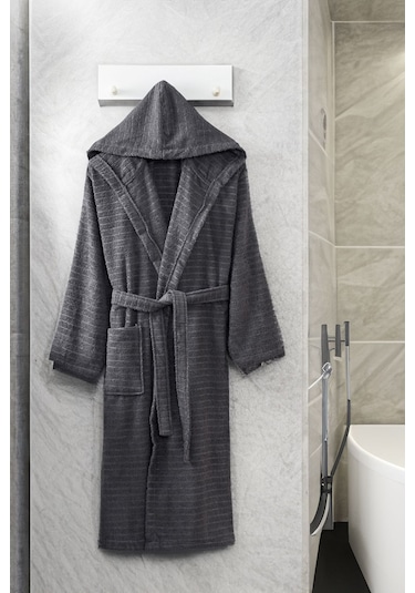 Formeya Pamuklu Kapüşonlu Bornoz Unisex Bornoz Antrasit