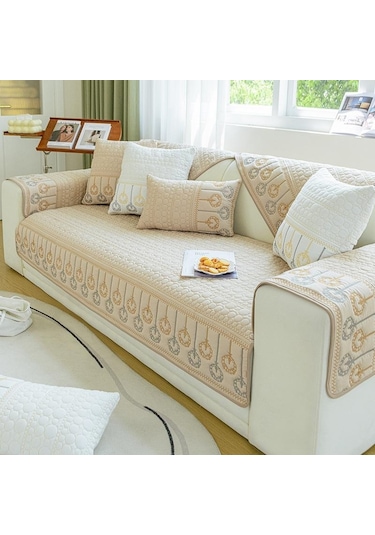 Haki Dört Mevsim Kanepe Yastık Kaymaz Basit Modern İskandinav Düz Renk Nakış Kanepe Örtüsü Örtü Bezi Havlu 45 X 45