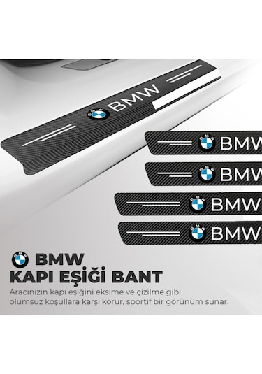Bmwlogolu Karbon Kapı Eşiği Koruyucu Bant Folyo 4'lü Set