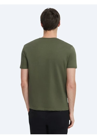 Kip Haki Düz Bisiklet Yaka %100 Pamuk T-shirt Haki