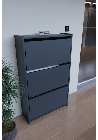 Düşer Kapak Duvara Monte Kayar 3 Raflı Ayakkabılık - Antrasit Diğer Düşer Kapak Duvara Monte Kayar 3 Raflı Ayakkabılık - Antrasit Diğer