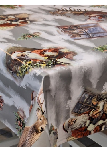 Yeni Yıl Desenli Elyaflı Pvc Masa Örtüsü Silinebilir Ve Su Geçirmez Muşamba Gri