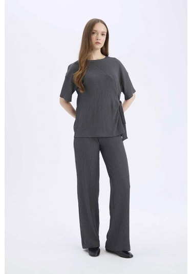 DeFacto Bürümcük Pantolon Wide Leg Geniş Bol Paça Esnek Belli C0200AX25SPAR104