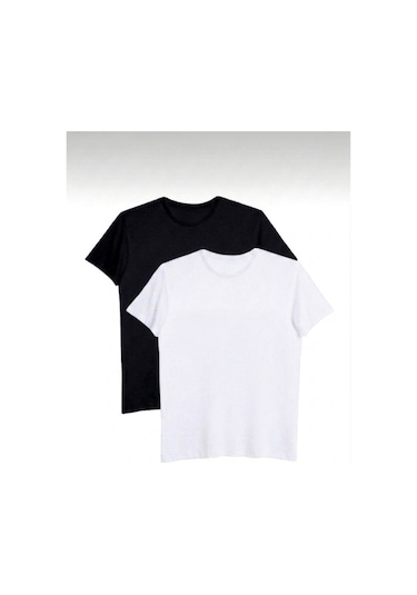 Bürke 2'li Erkek/Unisex Siyah-Beyaz Renk %100 Pamuk Bisiklet Yaka Basic Tişört