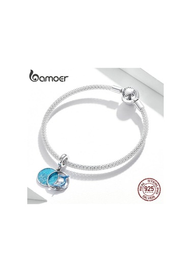 Bamoer 925 Ayar Gümüş Emaye Denizaltı Balinalar Mavi Okyanus Charm Kolye Orijinal Bilezik Veya Bileklik Gümüş