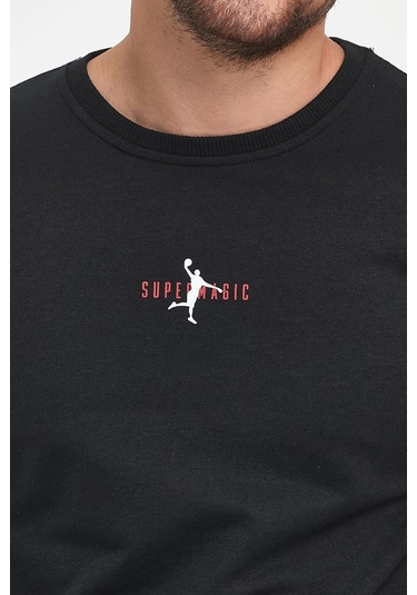 MMetalic Siyah Erkek Supermagic Göğüs Baskılı Basic Sweatshirt 001