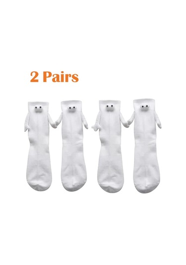 Beyaz Saf Pamuklu Çorap Sevimli Karikatür Üç Boyutlu Çorap Yaz Moda Manyetik Emme Tutma Çorap Çift Orta Tüp Çorap 2 Çift Beyaz