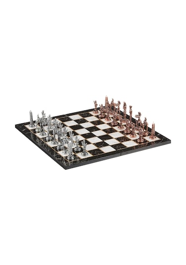 Metal Mısır Satranç Takımı Antik Ve Katlanır Mermer Desenli Mdf A