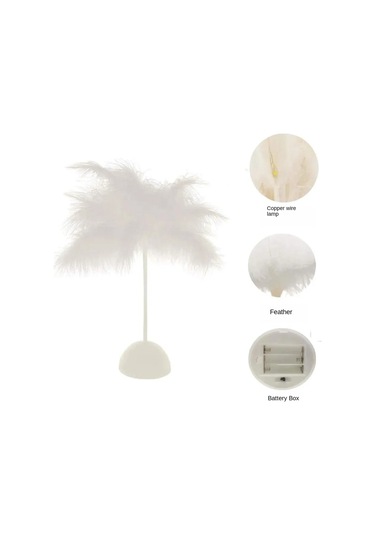 1 Adet Pil Gücü Led Gece Lambası Yatak Odası Düğün Dekorasyon İçin Tüy Masa White Beyaz