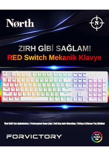 North Shield Kırmızı Switch RGB Full Metal Panel Mekanik Oyuncu Q Klavye