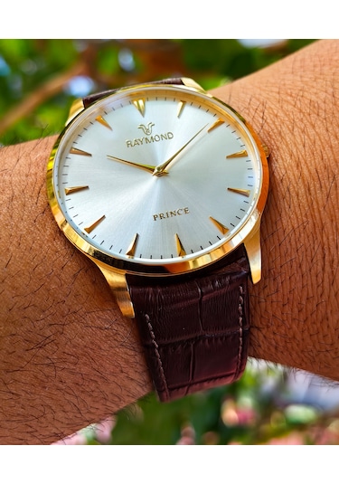 Raymond 44mm Klasik Seri Ultra İnce Deri Kordon Erkek Kol Saati Altın