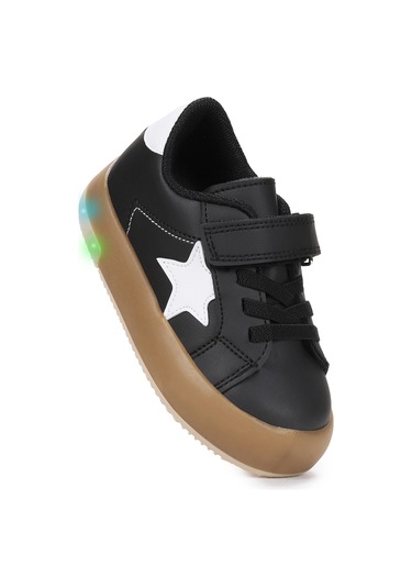 Kiko Kids Rena Günlük Cırtlı Işıklı Kız Bebek Spor Ayakkabı Siyah - Beyaz Siyah - Beyaz