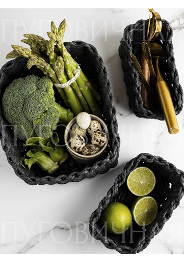 Pugovicnaa 3 Parça Dekoratif Örgü Saklama Sepeti Seti 386130636 Siyah