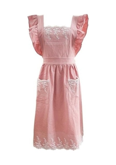 Novahub Pembe Dantel Önlük Kullanışlı Kolsuz Fırfır Tasarım Tam Vücut Çiçekçi Bahçe İşi Temizlik Ev Gereçleri Pembe