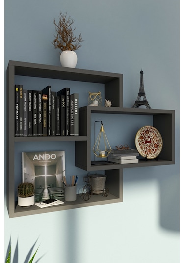 Sage Antrasit 3lü Modern Duvar Rafı