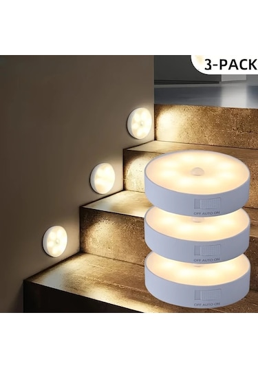 Dashanshop 3 Adet Hareket Sensörlü Gece Lambası Dolap Banyo Merdiven Işığı Sıcak Beyaz Sıcak Beyaz/3-3 Adet