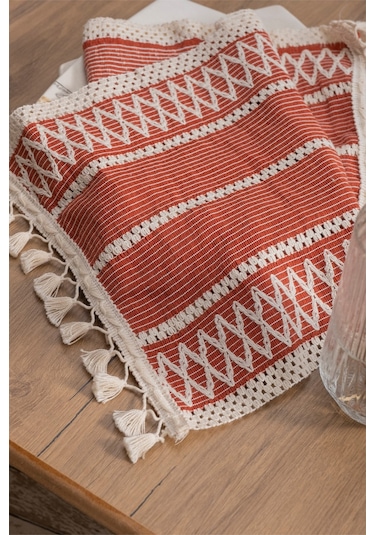 Vivamaison Pamuk Dantel Runner Masa Örtüsü 35 x 145 Kiremit