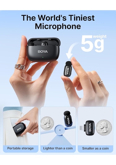 Boya Mini-15 2tx+1rx+cc İphone-ipad İçin Gürültü Engelleyicili Kablosuz Yaka Mikrofonu Lightning Device