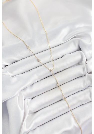 Pirinç Zirkon Taşlı Sıralı Yıldız Figürlü Y Model Gold Renk Kadın Kolye Çok Renkli