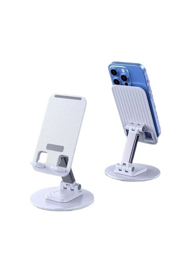 Muduan Dönen Teleskopik Katlanır Disk Metal Ağırlıklı Masaüstü Cep Telefonu Tablet Tembel Standı Beyaz Yok Havalandırma Wcwza7