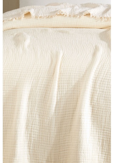 Varol 5 Katlı %100 Pamuk Müslin Yatak Örtüsü 230x240 Cm Krem/cıftkısılık Krem