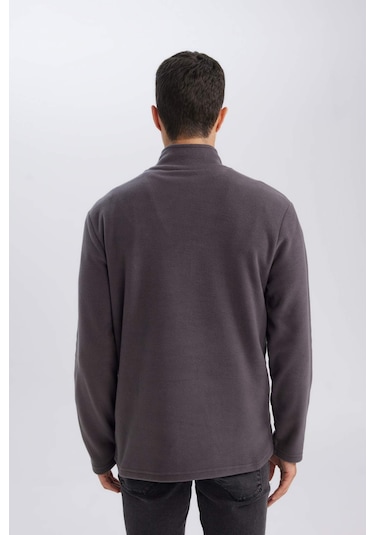 DeFacto Antrasit Tüylenme Yapmayan Soğuk Geçirmez Regular Fit Dik Yaka Fermuarlı Polar Sweatshirt Y3996AZNSAR126
