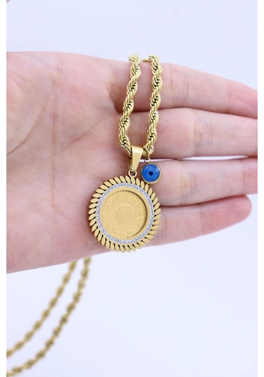 22 Ayar Çeyrek Altınlı Çelik Kolye