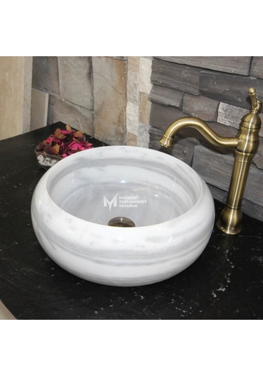 Marmara Yatay Pijamalı Mermer Bombeli Lavabo
