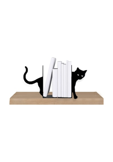 Hobi Demir Sanat Kedi Figürlü Dekoratif Metal Kitap Tutucu