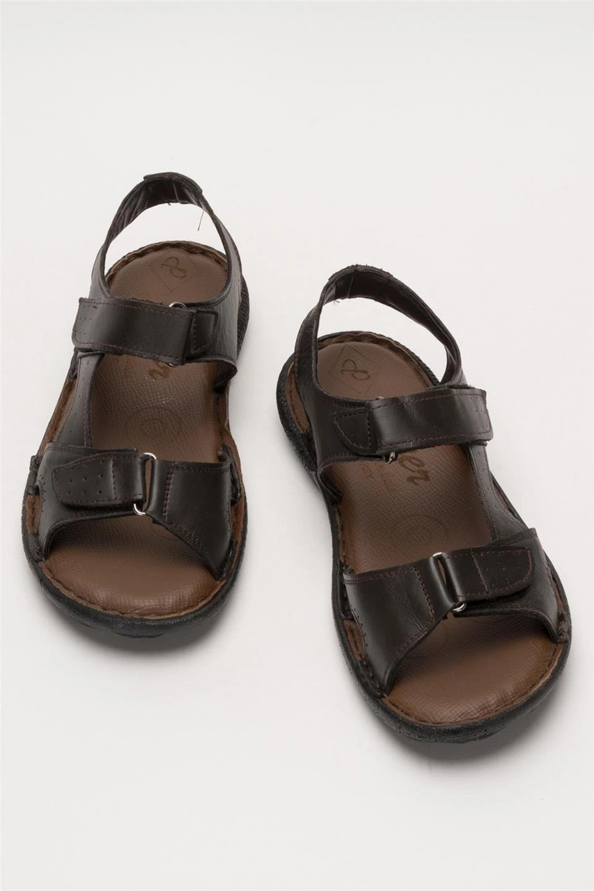 Erkek İçi Dışı Hakiki Deri Ortopetik Yazlık Esnek Ve Çok Hafif Günlük Ayakkabı Sandalet Kahverengi Kahverengi