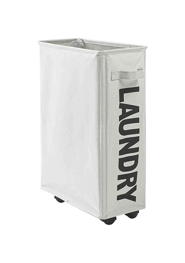 Açık Gri Evrensel Tekerlekler Köşe Katlanabilir Oxford Kumaş Çamaşır Sepeti Mesh İle Rolling İnce Çamaşır Sepeti Açık Gri