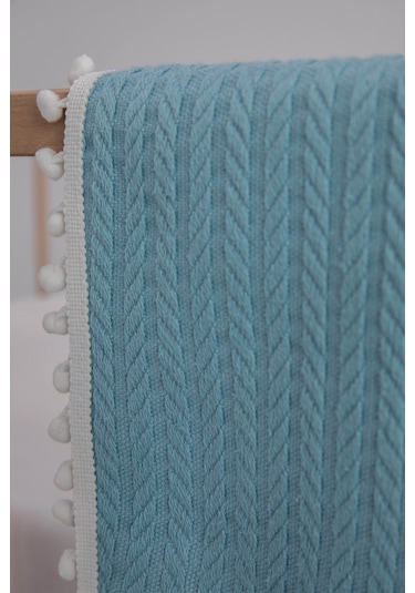 %100 Pamuk Cherry Bebek Battaniyesi Pamuklu Pike 100x120 - Turkuaz