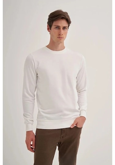 Cazador Slim Fit Mevsimlik 3 İplik Pamuk Karışımlı Sweatshirt-56100 Ekru