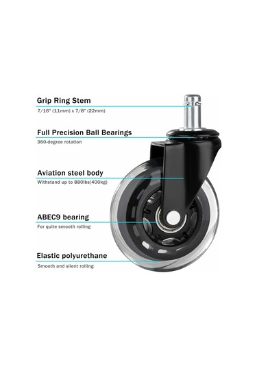 Mufunye Vidalı Ofis Koltuğu Tekeri, Ofis Koltuğu Ayak Tekeri, 360 Sessiz Döner Teker, Mobilya Tekerleri, Üniversal Oyun Koltuğu Tekeri 65mm, 11x22mm -